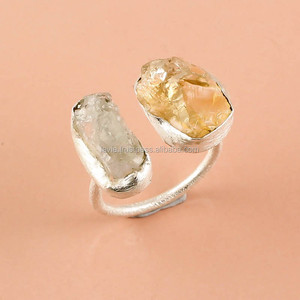 Anillo de Plata de Ley 925 hecho a mano citrino natural aguamarina fabricante de joyería india a granel al por mayor para ocasiones de boda - Product Image 1