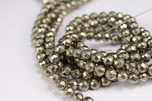 Cuentas de piedra redonda de bronce de pirita facetada natural, piedra preciosa gris de 6mm para la fabricación de joyas - Product Image 5