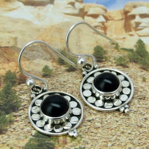 Magnifiques boucles d'oreilles rondes en argent 925 Onyx noir, bijoux en argent 925 avec pierres précieuses - Product Image 4