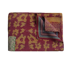 Floral Kantha Throw Wholesale Vintage Heavy Sari Kantha Quilt - Product Image 1