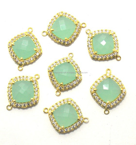 925 argent Sterling Aqua calcédoine pierre précieuse plaqué or bijoux simple caution à facettes à la main lunette connecteur fabrication de bijoux - Product Image 4