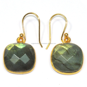 Square-Shaped Natural Labradorite Gemstone 925 <b>Sterling</b> <b>Silver</b> Drop Dangle <b>Earrings</b> for <b>Women</b> 18K Gold Trendy Parties Gifts - Product Image 1