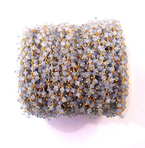 Gold Plated Purple Chalcedony Multi Gemstone Rosary Style Layered Waist <b>Wire</b> Wrapped Cluster Coin Charm Chain - Product Image 2