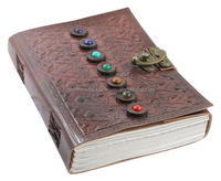 Diario de Cuero con Grabado de Piedra Medieval de los Siete Chakras, Cosido a Mano con Hilo, Cuaderno de Sombras, Agenda de Oficina, Cuaderno de Bocetos para la Universidad