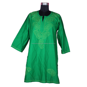 DRL009 pollo bordado largo Kurta algodón indio túnica Floral Top vacaciones vestido tamaño S/M/L/XL/XXL diseñador algodón verano - Product Image 1