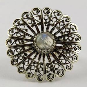 Anillo clásico de Plata de Ley 925 con piedra lunar de arcoíris, anillo de ajuste de piedras preciosas, joyería de plata - Product Image 5