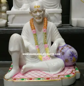 Pure White Marble Shirdi Sai Baba Dwarkamai God Statue Sitting Sai Baba Marble Statue for Home Decoration