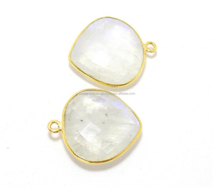 925สเตอร์ลิงสีรุ้งมูนสโตนพลอยสีขาวชุบทองรูปทรงลูกแพร์ตัวเชื่อมต่อแบบฝาปิดแบบเดี่ยวอัญมณีหลวม - Product Image 5