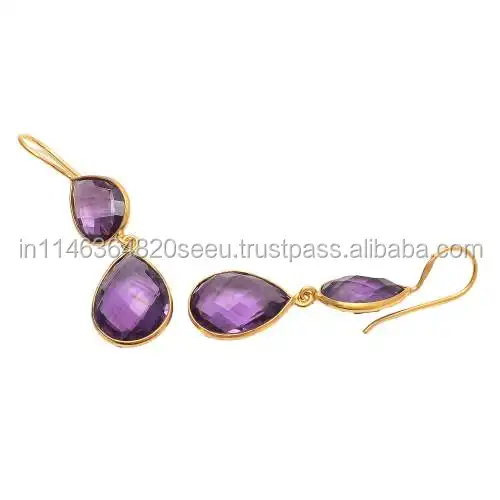 Amethyst Hydro Fashion Beautiful Gemstone Gold Plated Earrings