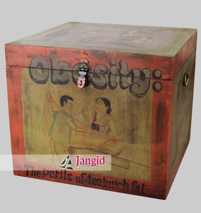 Caja de Almacenamiento de Madera Pintada a Mano Estilo Vintage, Cuadrada con Tapa, Diseño Bohemio, Estilo Póster Artístico, Tema Decorativo - Product Image 4