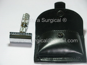 Rasoir de voyage sûr avec lame en acier inoxydable avec étui en cuir - Product Image 4