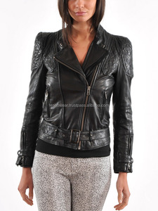 Chaqueta de cuero con diseño de corazón acolchado elegante para mujer Premium 100 por ciento piel de serpiente genuina Amor y Paz prendas de vestir exteriores de longitud corta - Product Image 2