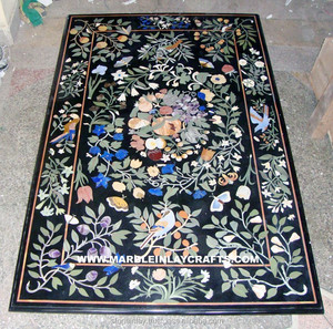 Encimeras de mesa de comedor con incrustaciones de mármol, piedra negra grande - Product Image 1