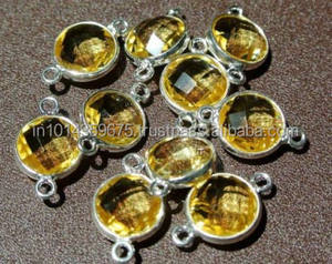 Lunette en quartz citron vermeil naturel sertie de connecteurs de pierres précieuses plaquées rhodium et or pour bijoux de fête - Product Image 2