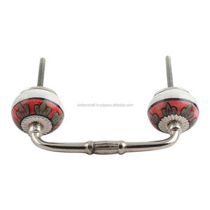 Poignée d'armoire en vrac faite à la main en céramique rouge Floral Antique Design en gros commode Lot Vintage tiroir armoire porte tirer - Product Image 4