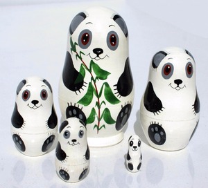 Mini juego de muñecas anidadas Matryoshka de madera de 5 piezas mejor pintadas hechas a mano, Serie de fantasía, Rusia, oso Panda, figuras de animales, modelo para niños - Product Image 2