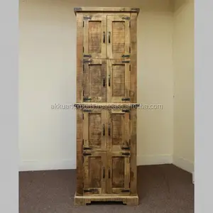 Armoire de rangement en bois de manga massif, armoire de grande taille vintage, meubles industriels de maison