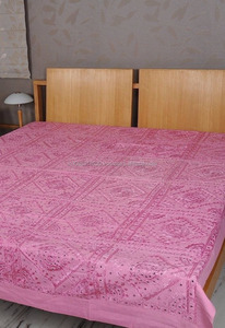 Broderie indienne faite à la main vieux miroir couvre-lit décor King Size art miroir travail drap de lit Double couvre-lits - Product Image 3