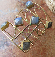 Brazalete de Alambre Hecho a Mano para Mujer, Diseño Clásico Vintage con 6 Piedras de Cuarzo, Chapado en Oro Antiguo, Aleación sin Níquel, Diseño Paz, a la Moda
