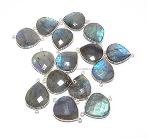 925 argent Sterling en forme de coeur 15X17mm or et argent lunette connecteur pendentif Labradorite bijoux résultats composants pour les femmes - Product Image 1