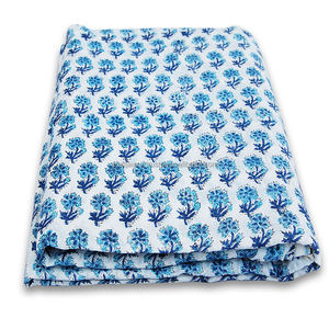 Magnifique tissu en voile de coton imprimé à la main en Sanganeri, tissu indien fait à la main, écologique, blanc, pour robe, sac, couture, tissu en continu - Product Image 1