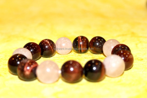 Natural Tiger Eye & Rose Quartz Beaded Gemstone <b>Chakra</b> <b>Bracelet</b> with Nylon Stretch Cord for Men & Women Casual/Sporty Style - Product Image 4