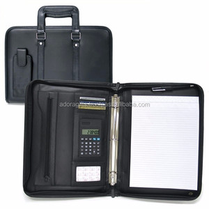 Zip Xung Quanh Compendium 3 Vòng Binder A4 Danh Mục Đầu Tư Da Kinh Doanh Có Tay Cầm - Product Image 1