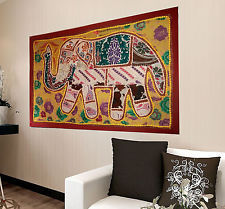 Tapices de pared de elefante indio bordados hechos a mano, camino de mesa de retazos de lentejuelas, tapiz decorativo de arte étnico - Product Image 3
