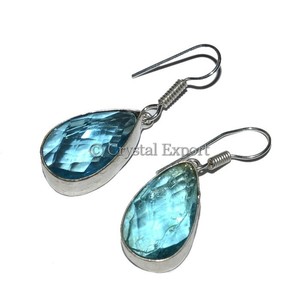 Aquamarine Faceted Cabs Earring : 2015 Hot Collection Gemstone Earrings - Crystal Export - Product Image 1