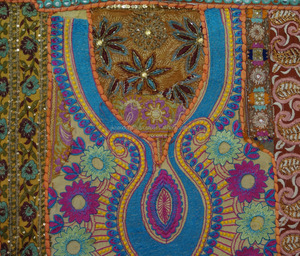 Fournisseur d'Or Tapisserie Vintage Sari Brodée Fil Métallique Patchwork Couverture de Table - Product Image 3