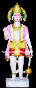 Belle statue de seigneur Hanuman Ji en marbre blanc faite à la main de style occidental unique avec Sculpture bali en marbre Bajrang de position debout - Product Image 4