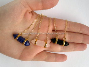 Nanplanetsilver 925 Sterling <b>Silver</b> Unisex Pendant <b>Necklace</b> Horizontal <b>Crystal</b> Point Gemstone GN022 for Wedding Parties Gifts - Product Image 2