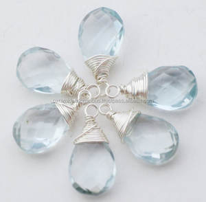 Pendentif à facettes en pierre précieuse, accessoire en argent Sterling de Quartz turquoise, enveloppé à la main - Product Image 1
