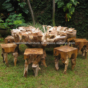 Meuble de Table à manger en bois, racines de teck indonésiennes, forme ronde