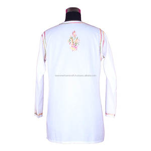 DR155 algodón indio mano pollo bordado Kurti mujeres blusa túnica camisa informal vestido étnico Lucknowi Kurti algodón Chikankari - Product Image 2