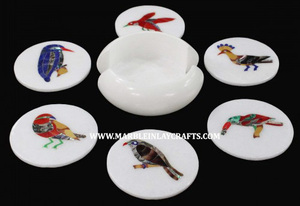 Best Quality Handmade Work Durable Product Unique Design Pure White Marble Inlay <b>Coaster</b> <b>Set</b> For Home Decoration And Gifted Item - Product Image 4