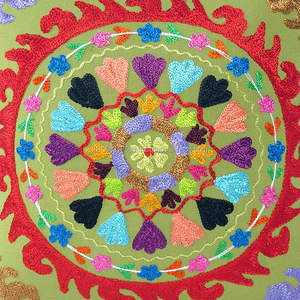 Boho-Chic Hand Embroidered <b>Indian</b> Cotton <b>Cushion</b> Square Suzani Work Pillow Cover Floral Home Decor Art Handmade in India - Product Image 2