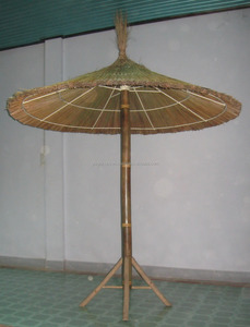 Parasol en chaume pas cher pour la plage, parasol en feuilles de palmier en herbe de mer avec housse ronde en bambou - Product Image 4