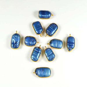 Chapado en oro 10X23 MM azul Biwa perla piedra preciosa fabricación de joyas conector suministros MM conector encanto - Product Image 1