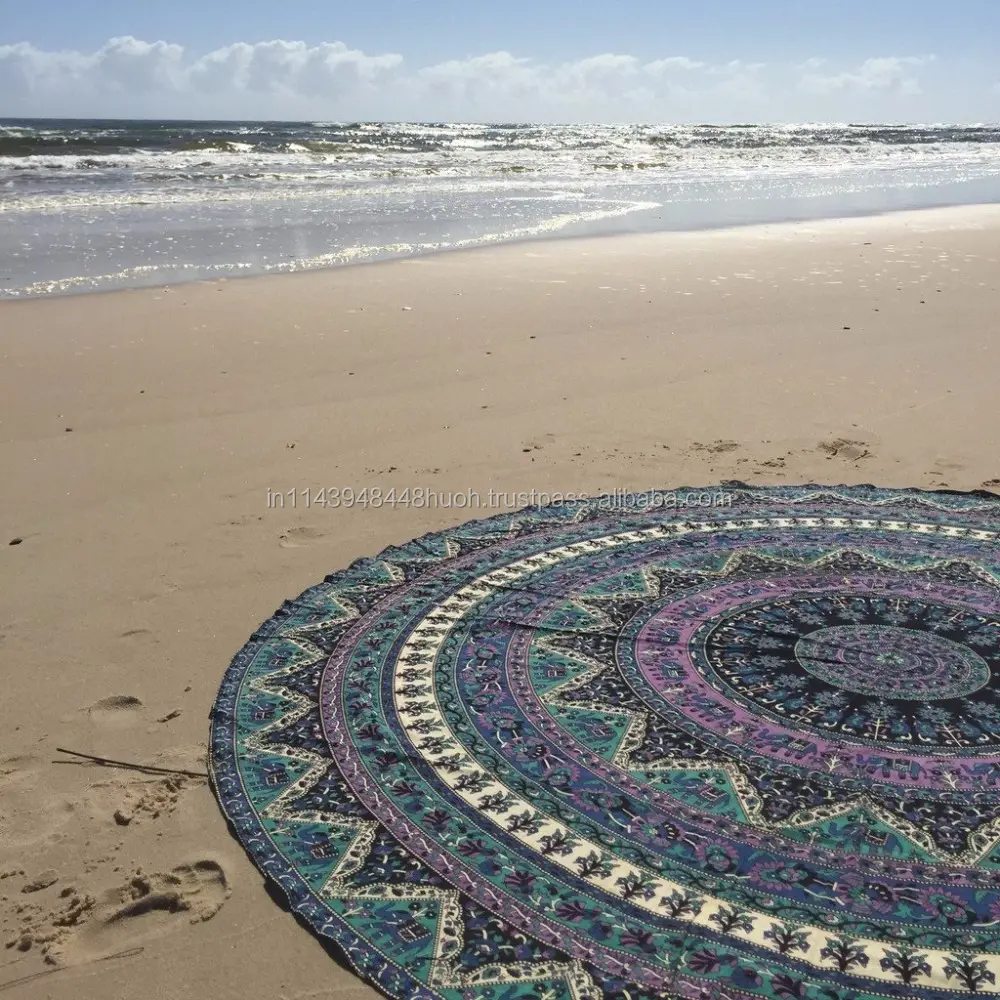 Mandala เสื่อโยคะชายหาด,พรมแขวนผนังลายแมนดาลาทรงกลมผ้าขนหนูชายหาดสำหรับตกแต่งบ้าน