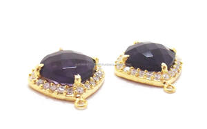 Connecteur de lunette en argent sterling 925 en forme de coussin fait main avec pierre précieuse de quartz améthyste et pierre plaquée or de zircone cubique - Product Image 5