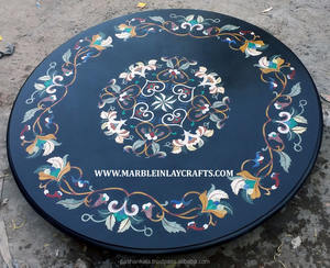 Black Marble Inlay <b>Round</b> <b>Table</b> <b>Top</b> - Product Image 1
