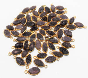 Bisel Druzy negro, piedra preciosa Natural chapada en oro, colgante de conector bohemio hecho a mano, hallazgos y componentes de joyería de piedra natal - Product Image 4