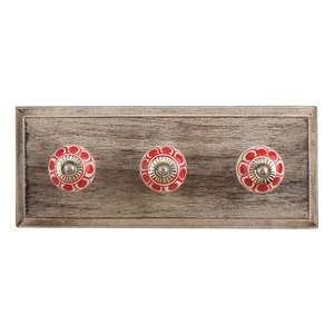 Wholesale <b>Wooden</b> Ceramic Floral Red and White Strong Wall Coat Hooks <b>Hangers</b> Reusable Utility Hat Bags <b>Clothes</b> Heavy Duty - Product Image 1