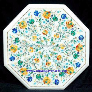 Haut de Table en marbre incrusté de pierre, plateau de Table pitra Dura - Product Image 1