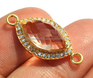 Joyas de piedras preciosas de cuarzo rosa con rodio de circón y conector de moda de doble fianza chapado en oro para ocasiones de fiesta - Product Image 2