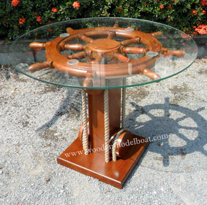 WOODEN SHIP <b>WHEEL</b> TABLE WITH GLASS TOP NAUTICAL <b>FURNITURE</b>/ WOODEN NAUTICAL <b>FURNITURE</b>/ NAUTICAL <b>FURNITURE</b> - Product Image 1