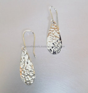 Handmade Hammered Sterling <b>Silver</b> 925 Dangle <b>Earrings</b> Elegant Oval <b>Drop</b> Design with 925 Hook for Wedding Party or Gift - Product Image 2