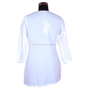 DR173 algodón indio pollo bordado mujeres túnica vestido hecho a mano Lucknowi pollo blanco Kurti algodón Chikankari camisa túnica - Product Image 2