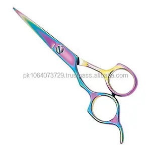 Hermosas tijeras de peluquería de estilo arcoíris multicolor Extra afiladas con cuchilla de acero inoxidable con borde de afeitar para barberos-LCI - Product Image 1